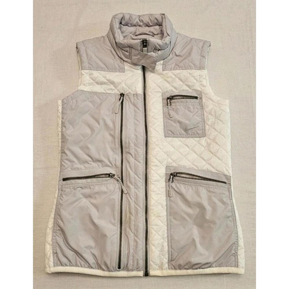 Nike Women's Small Quilted White Grey Color Block Full Zip Fall Winter Vest